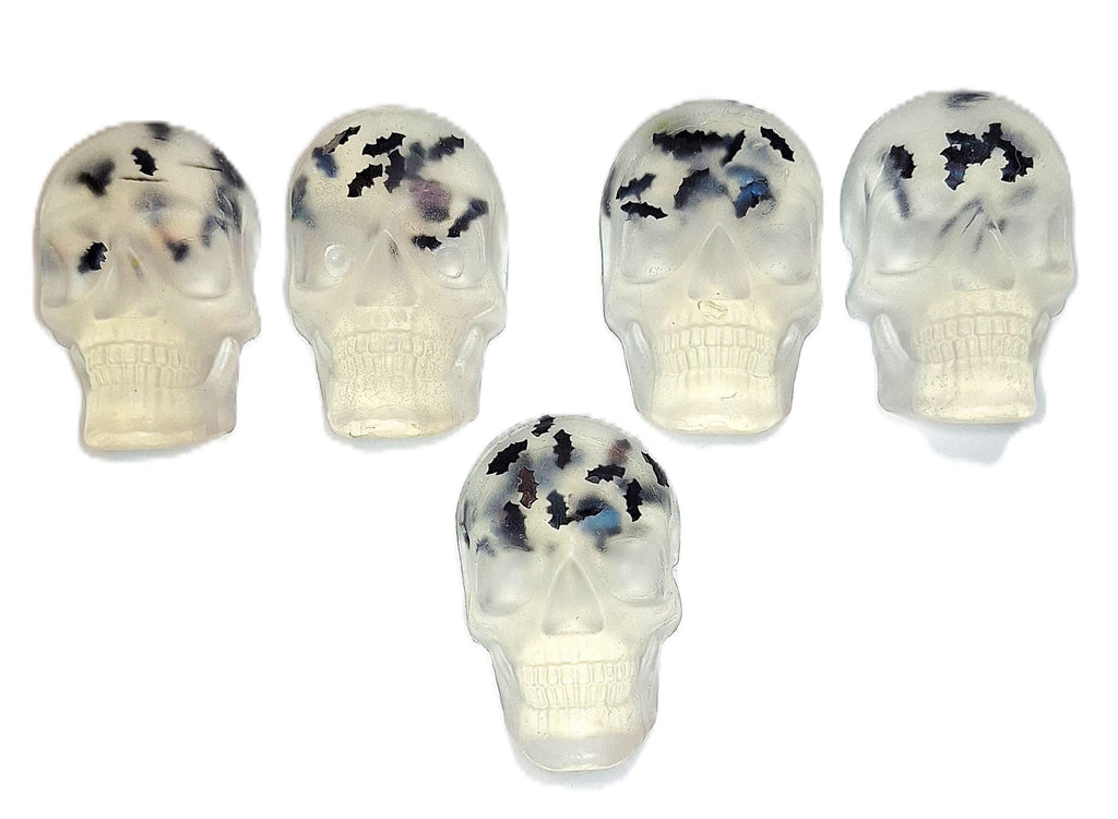 Clear Skull & Bat Glycerin Soap Set 6 Individually Wrapped 4oz Bars, Unscented, Vegan, Gluten Free