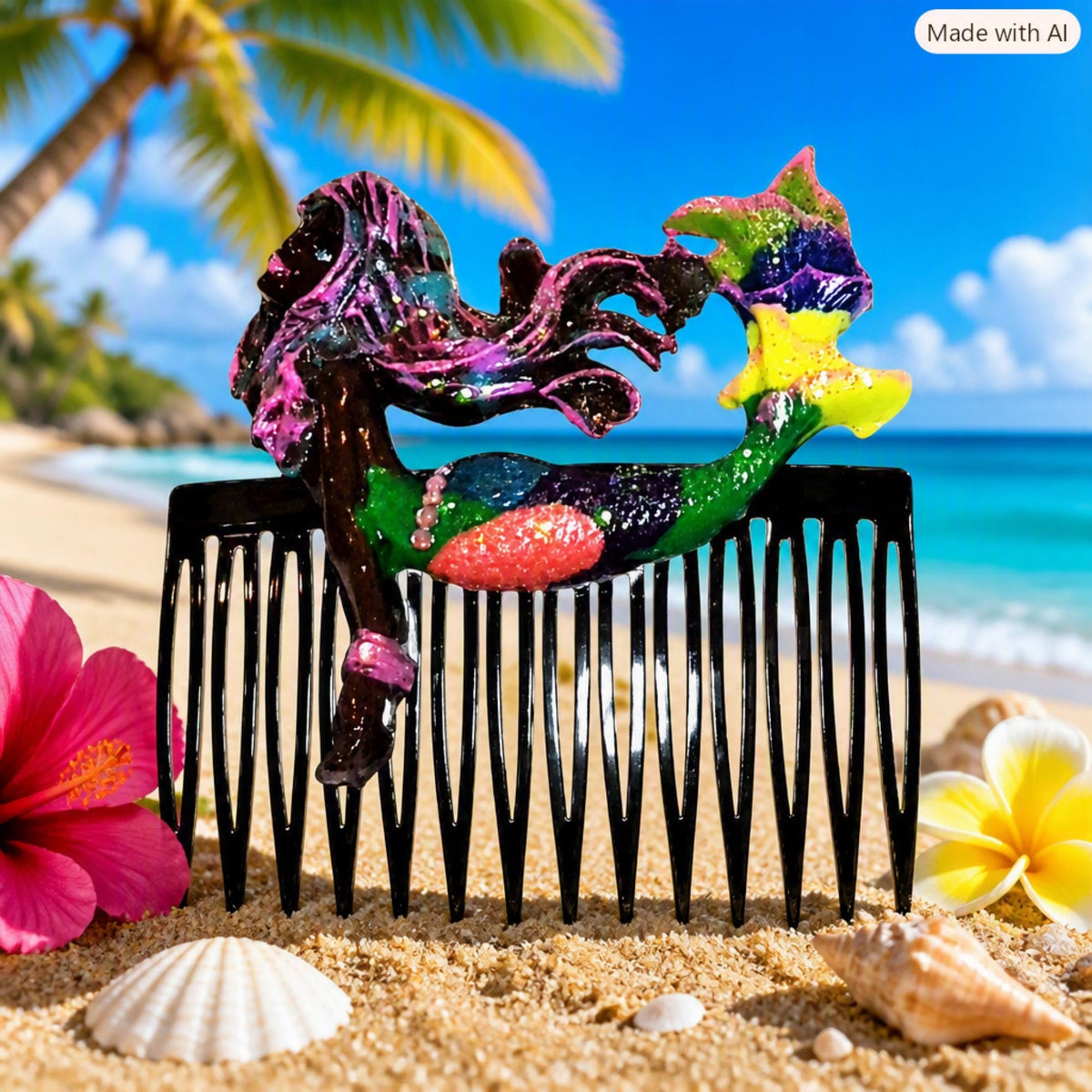 Sparkling Mermaid Hair Combs Set (2) Black Skin Made in the USA