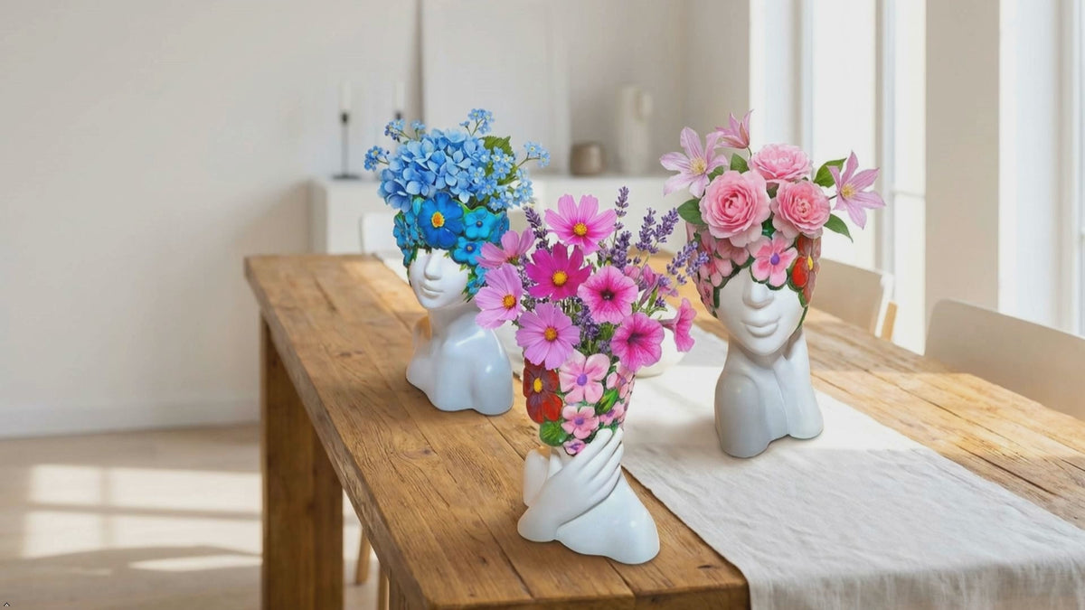 Hand‑Painted Face Planter Resin Indoor Planter Floral Crown Decorative Pot Lightweight 6 Inch tall