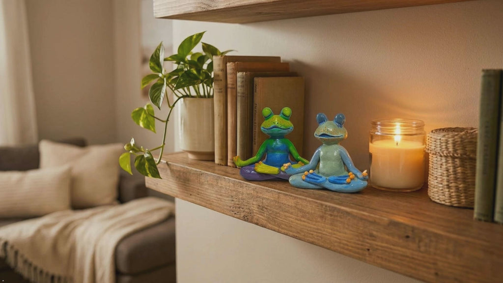 Sunrise Yoga Frog Figurine Meditating Zen Garden Hand painted Statue.