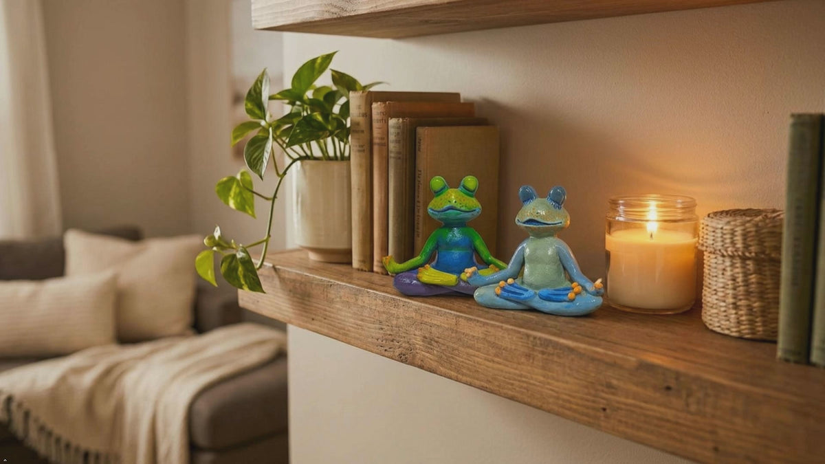 Sunrise Yoga Frog Figurine Meditating Zen Garden Hand painted Statue.