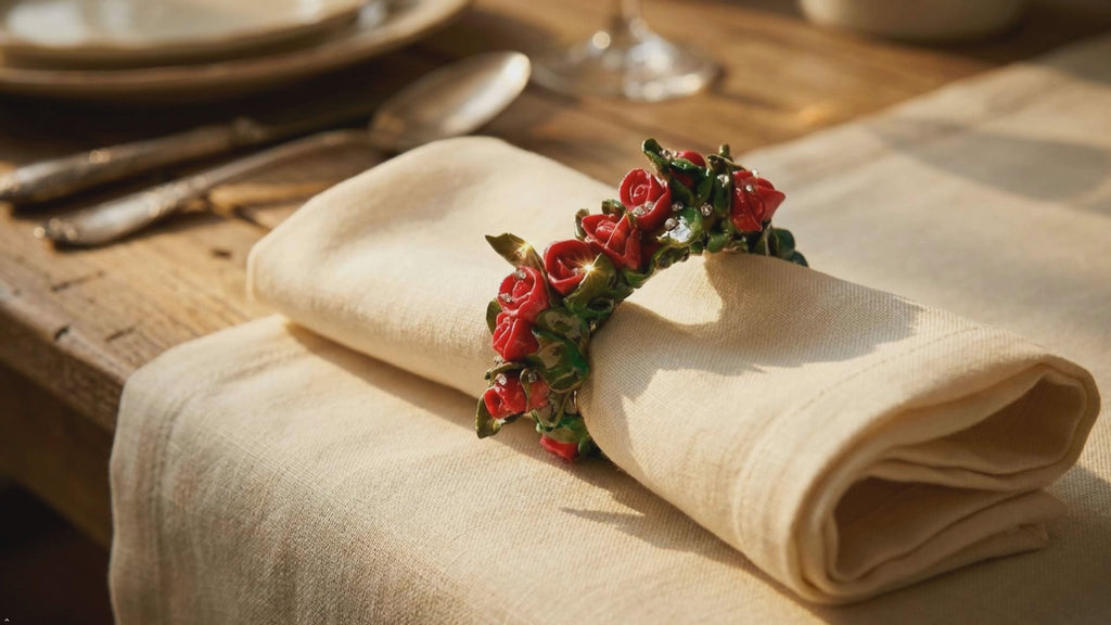 New Red Baby Tea Roses Napkin Rings Set of 4 Gift Boxed, Affordable