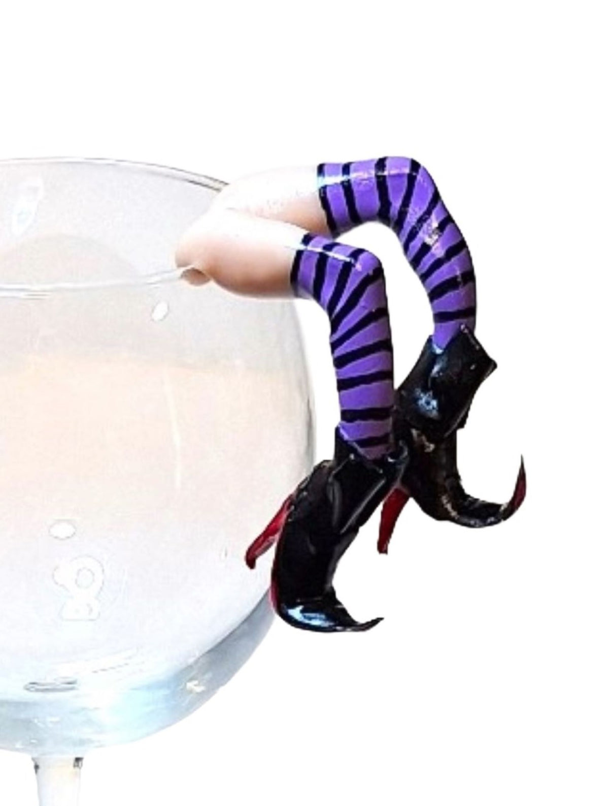 Hanging Witch Legs Drink Decor • Green Striped Halloween Cup & Glass Topper • Funny Witch Party Accessory • Reusable Rim Decoration